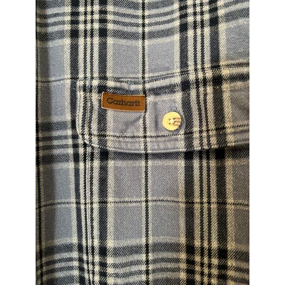 Carhartt Thick Cotton Blue Plaid Long Sleeve, Collared Shirt, Size Lg - Picture 4 of 5